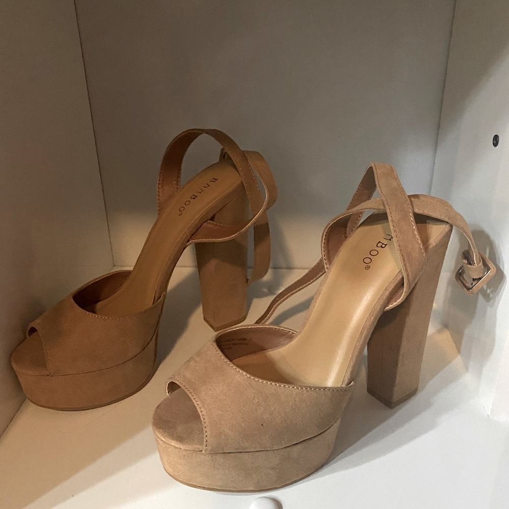 Bamboo suede nude platform heels